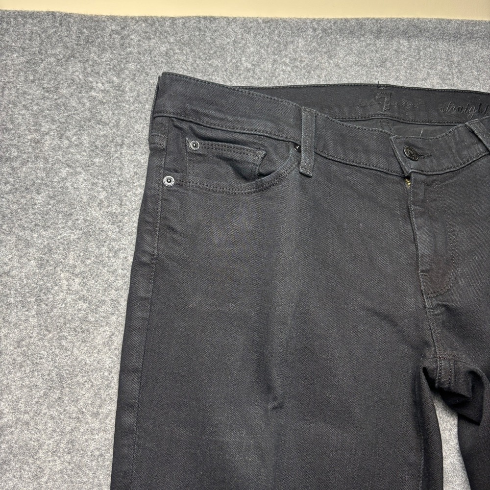 7 For All Mankind Black Stretch Slim Straight Leg Ankle 5-Pocket Jeans Womens 30 - Picture 4 of 9